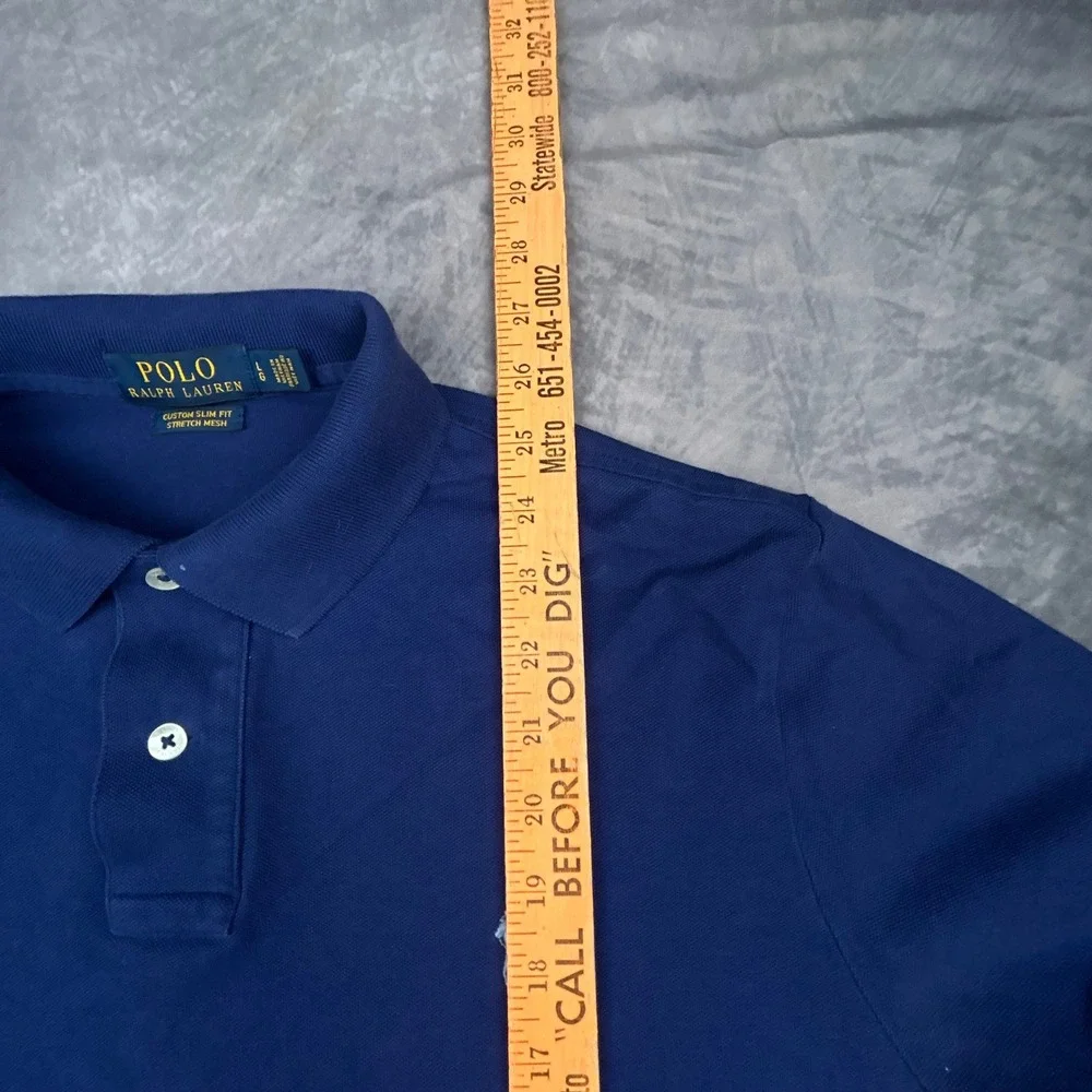 Polo Ralph Lauren Mens Large Navy Blue Custom Slim Fit Stretch Mesh Polo Shirt